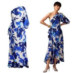 J. Crew One-Shoulder Blue Floral Dress
